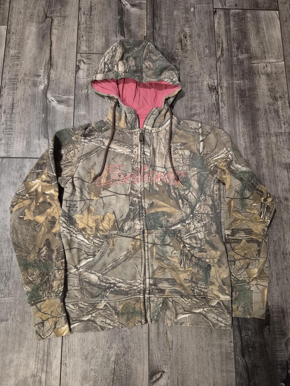 Carhartt Realtree Camo Zip Hoodie with Pink Hood Lining Women's Size Small